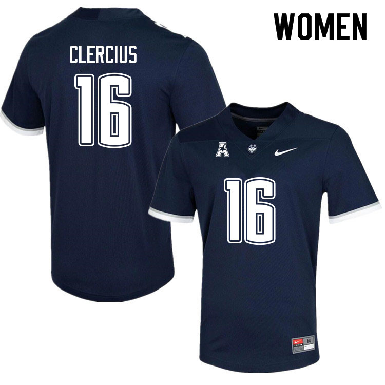 Women #16 Kevens Clercius Uconn Huskies College Football Jerseys Sale-Navy - Click Image to Close